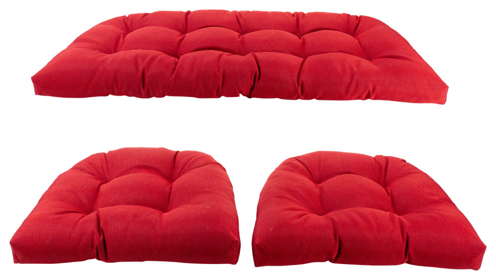 3Piece Wicker Furniture Cushion Set, Red Contemporary Outdoor