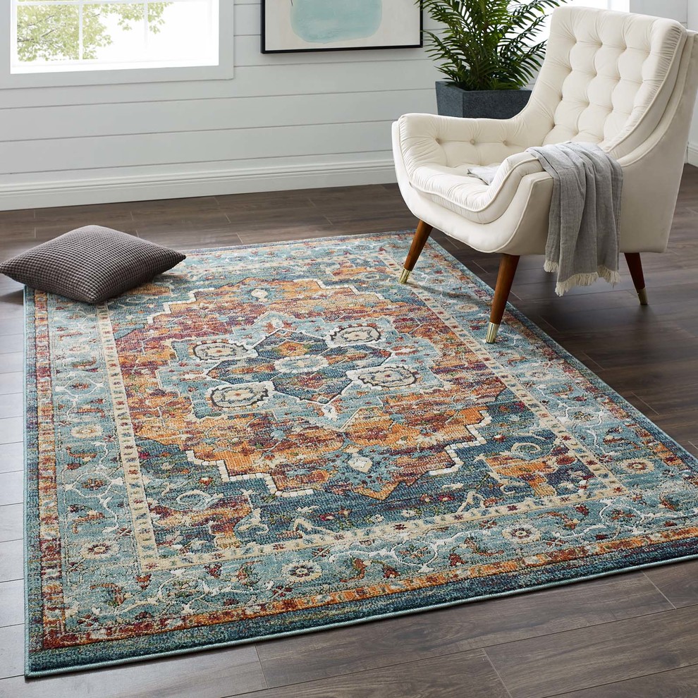 Modern Living Area Rug, Distressed Vintage Style, MultiColor Mediterranean Area Rugs by