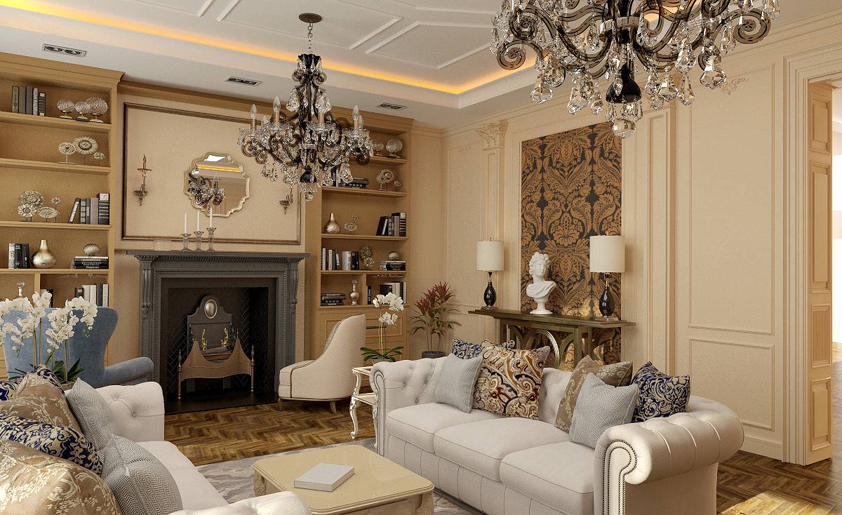 Дизайн интерьера в гостиной в частном доме в Ростовской области