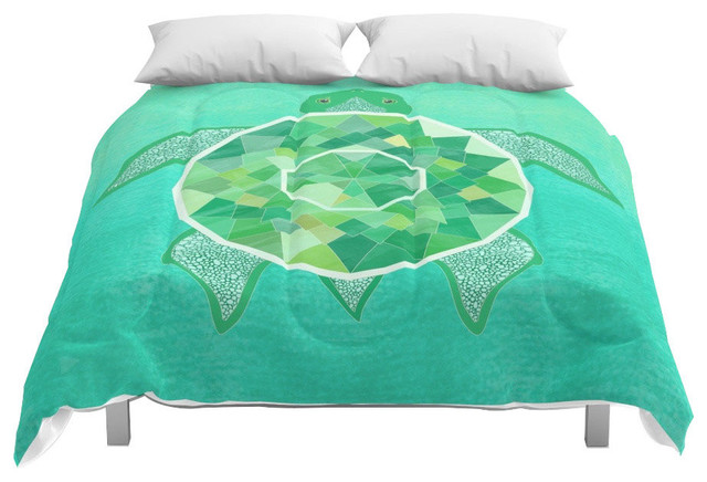 Society6 Turtle Emerald Comforter Beach Style Comforters And