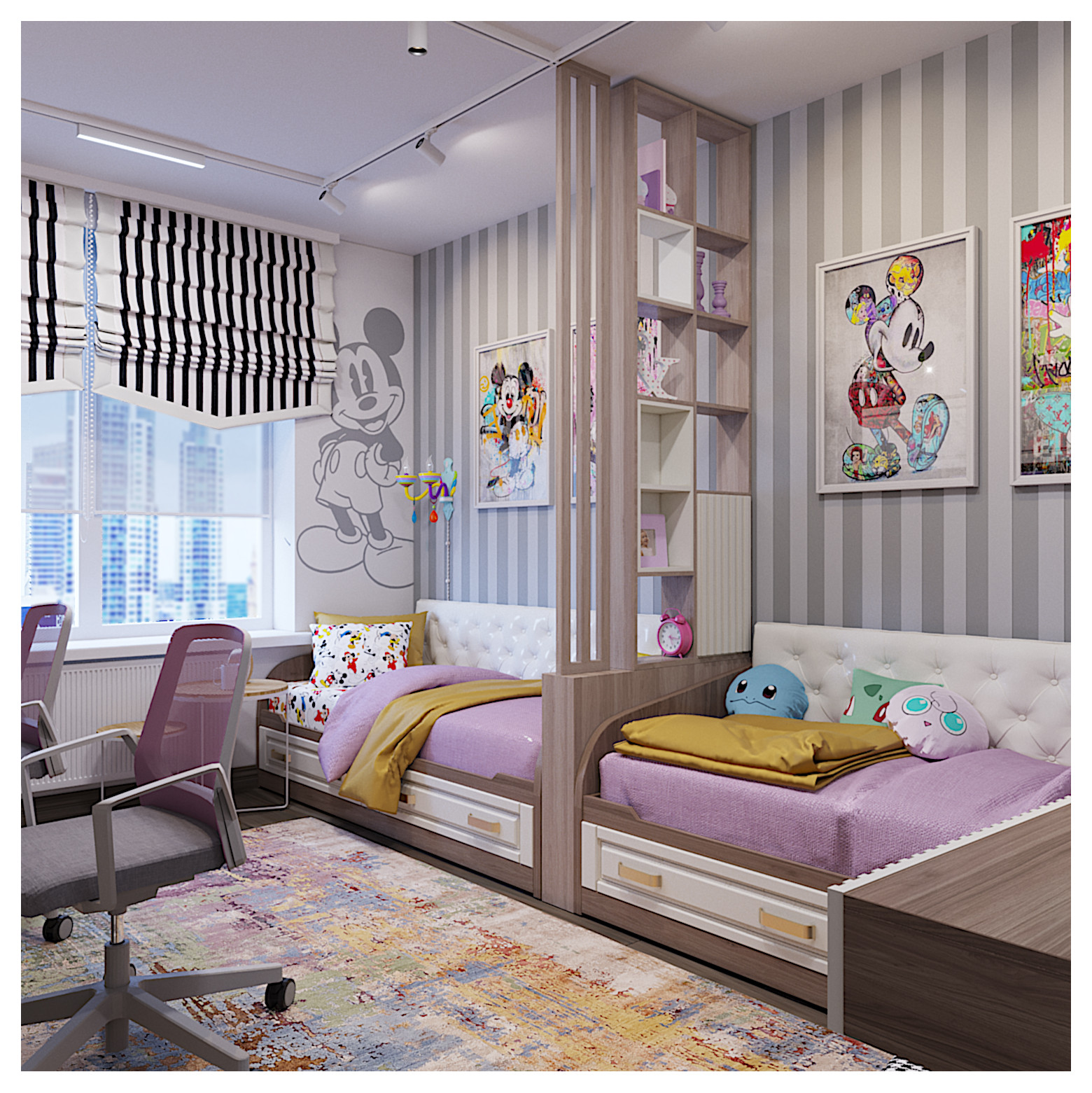 Дтзайн интерьера детской комнаты и двух санузлов в квартире в Екатеринбурге