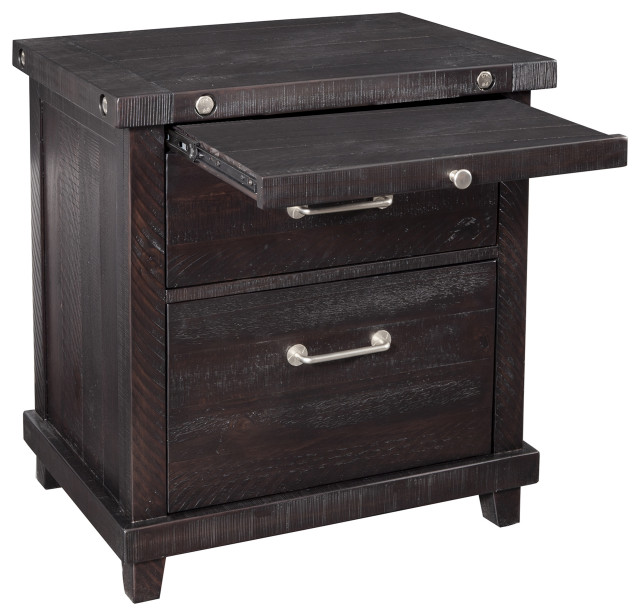 Wooden Nightstand with 2 Drawer Storage and Pull Out Tray, Dark Brown ...