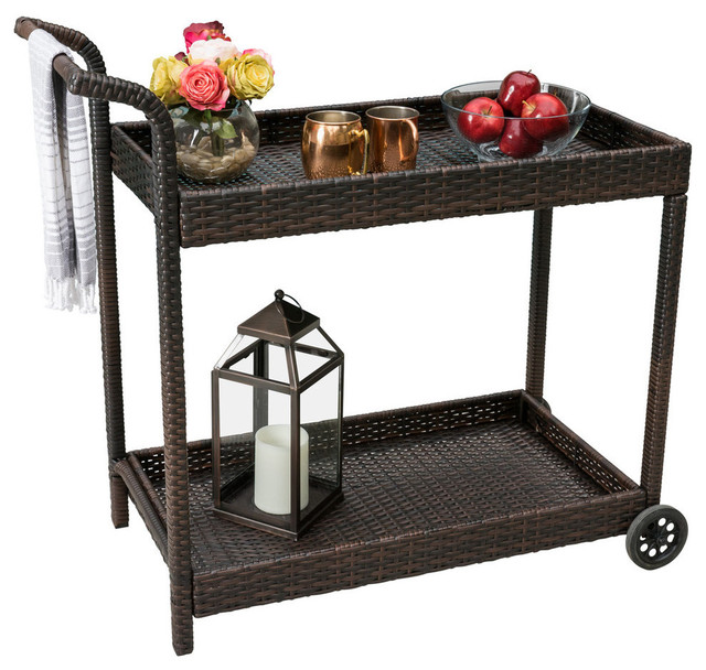 GDF Studio Baja Outdoor Wicker Bar Cart Tropical Outdoor Serving
