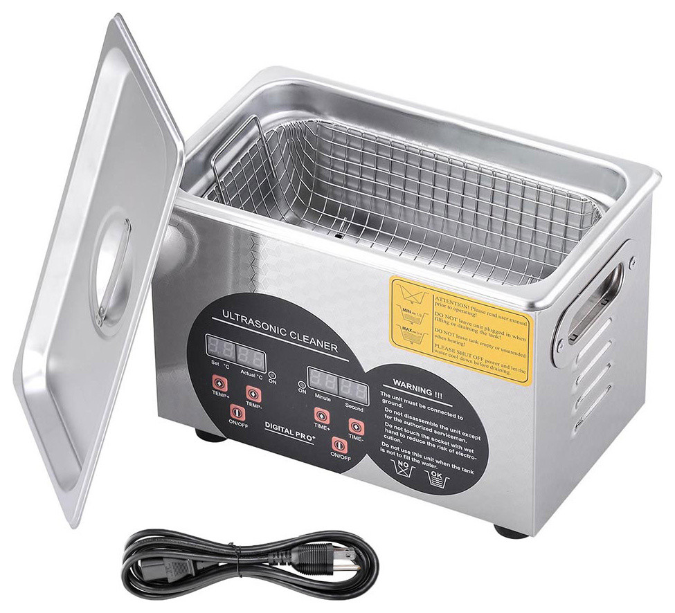 Stainless Steel Ultrasonic Cleaner Heater Timer Jewelry Glasses Lab Home, 3L