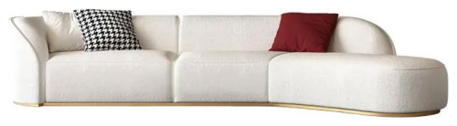 Curved White Sectional Sofa Upholstered 5-Seater Floor Sofa Faux-Fur Polyester