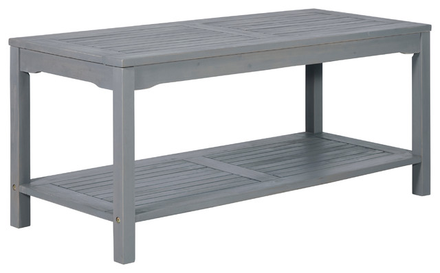 Acacia Wood Patio Coffee Table Gray Wash Transitional Outdoor Coffee Tables By Walker Edison