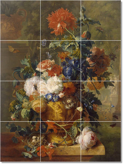 Jan van Huysum Flowers Painting Ceramic Tile Mural #162, 28"x32"