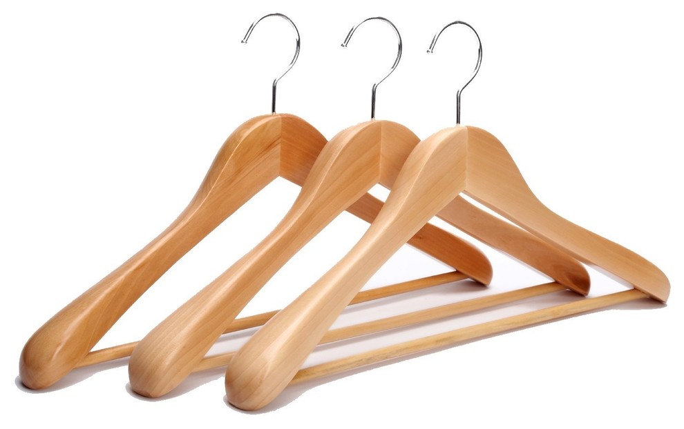 J.S. Hanger Extra-Wide Heavy Duty Rounded Shoulder Wooden Suit Hangers, Set of 3