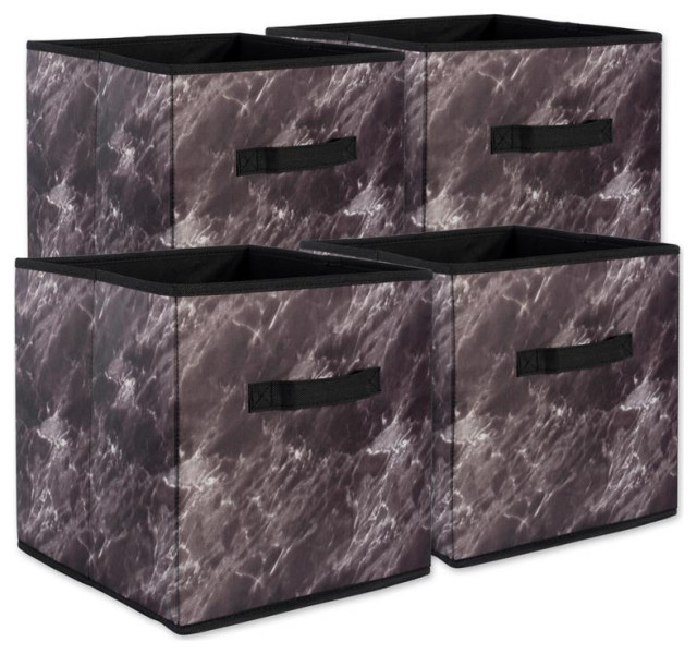 DII Square Modern Polyester Laundry Cube in Marble Black (Set of 4)