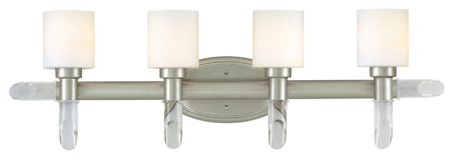 4-LITE VANITY WALL LAMP, SS W/FROST GLASS SHADE, A 100Wx4
