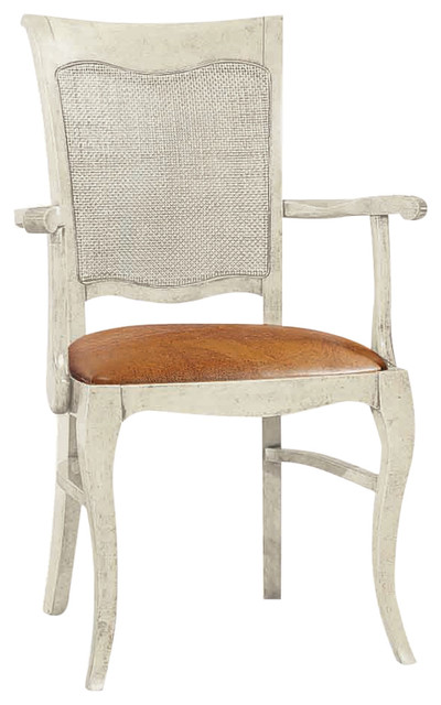 Dining Chair With Ivory Decapé Finish, With Armrests