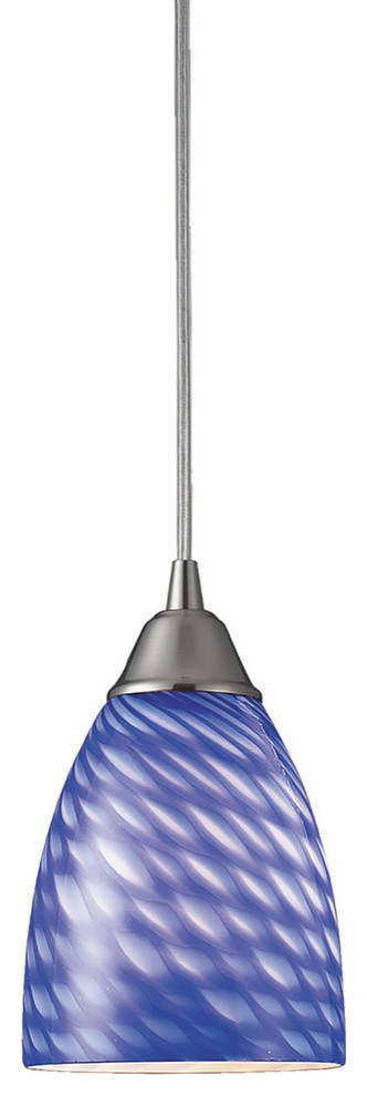 Arco Baleno 1-Light Pendant, Satin Nickel And Sapphire Glass