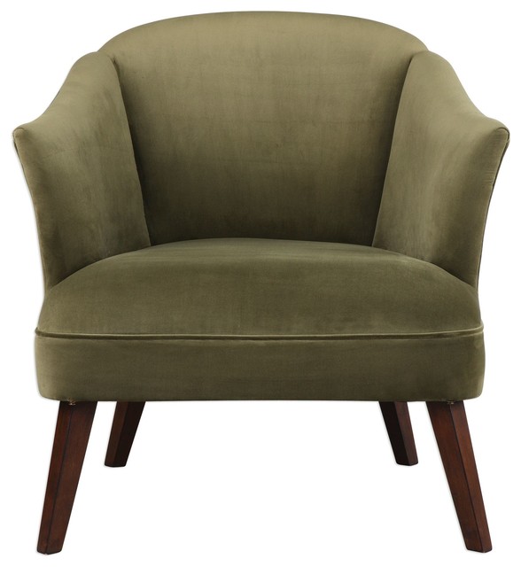 Olive Green Midcentury Modern Velvet Accent Chair, Round