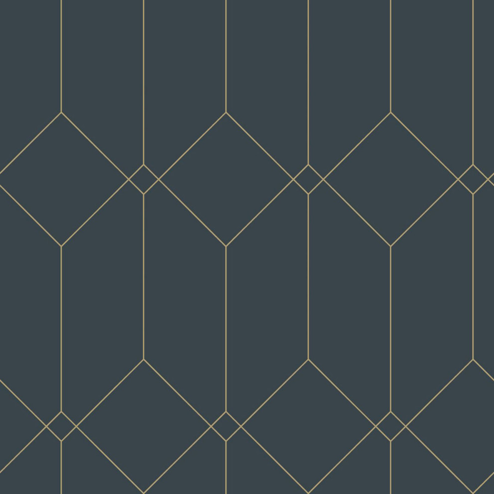 Trilliant Dark Blue Art Deco Motif Wallpaper, Bolt Contemporary