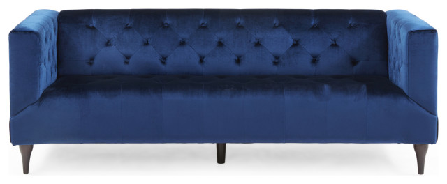 Admiral Contemporary Tufted 3-Seater Sofa, Midnight Blue/Espresso/Gold ...