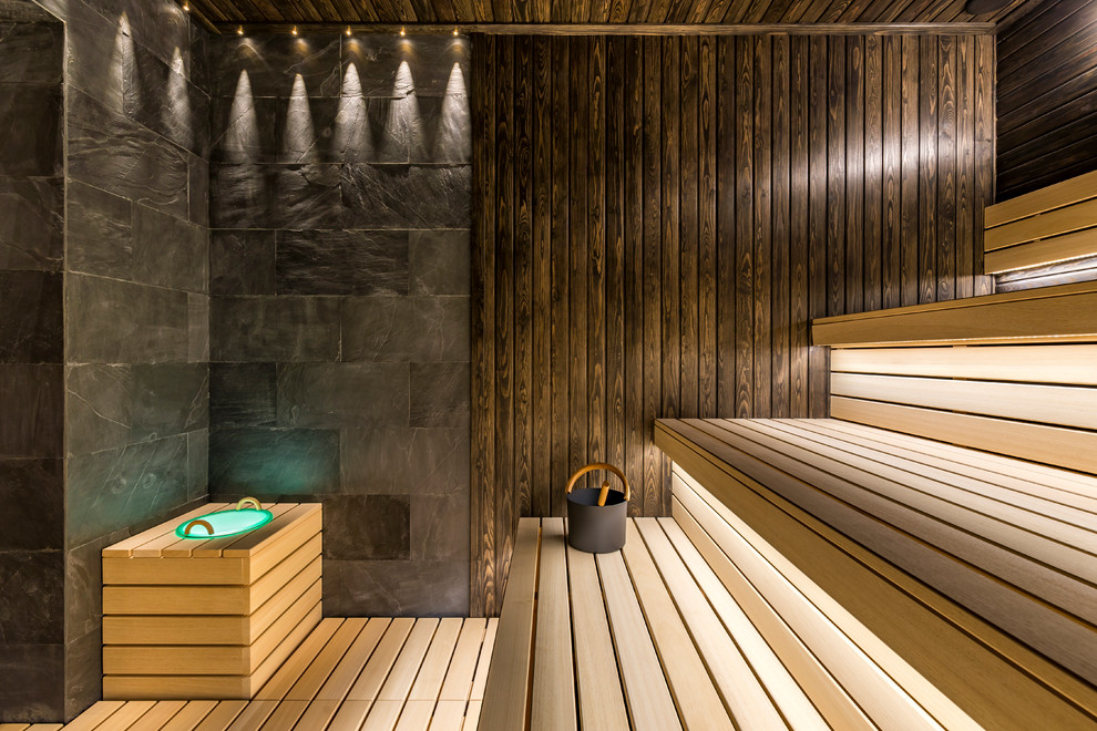 This is an example of a contemporary bathroom in Moscow with with a sauna.
