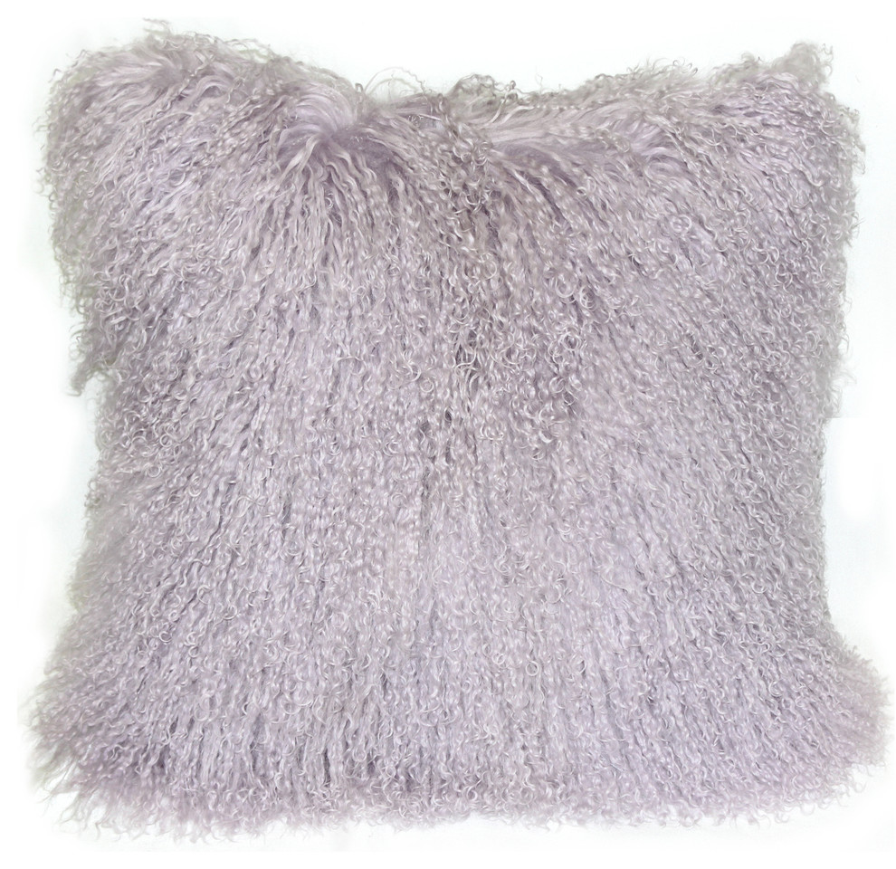 Genuine Mongolian Sheepskin Throw Pillow with Insert (16+ Colors), Violet