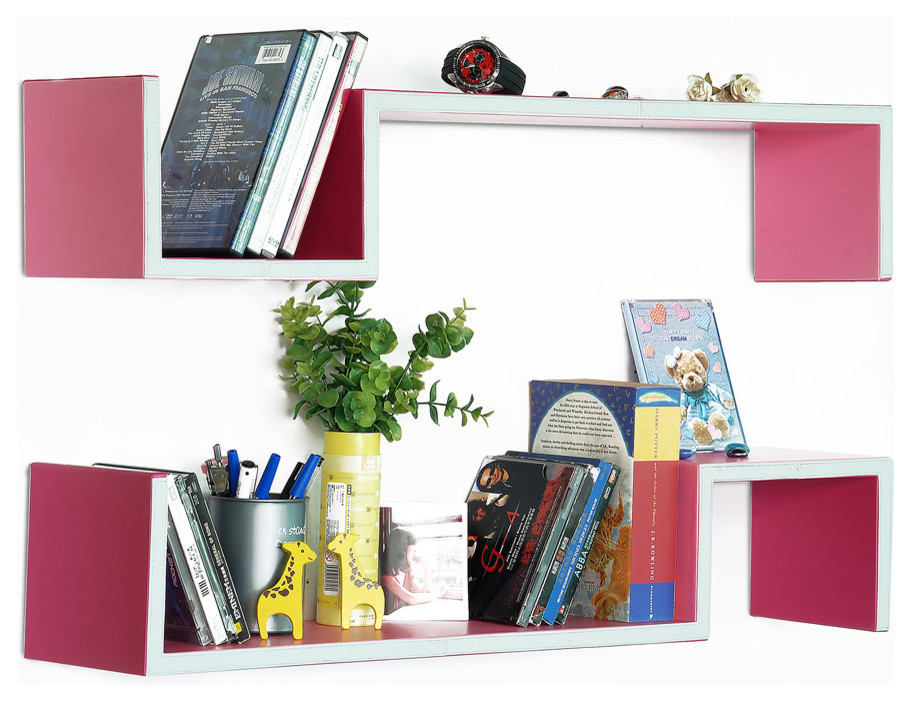 Puppy Love S-Shaped Leather Wall Shelf / Bookshelf / Floating Shelf (Set of 2)
