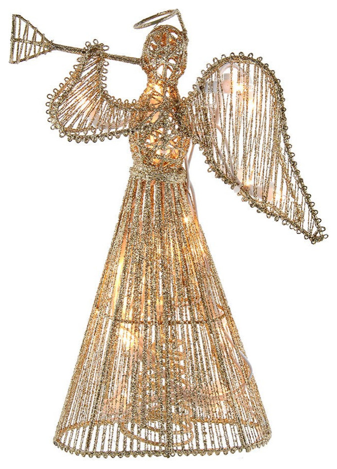 Kurt Adler 12" 20 Light Incandescent Gold Glitter Angel Tree Topper