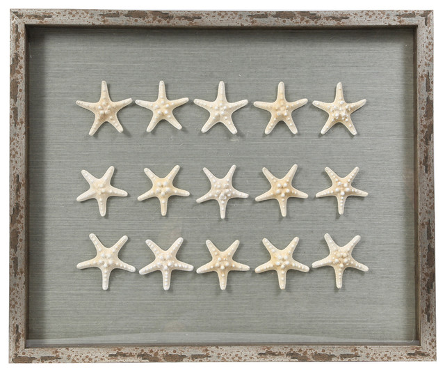 15 White Starfish Shadowbox with Seafoam Background