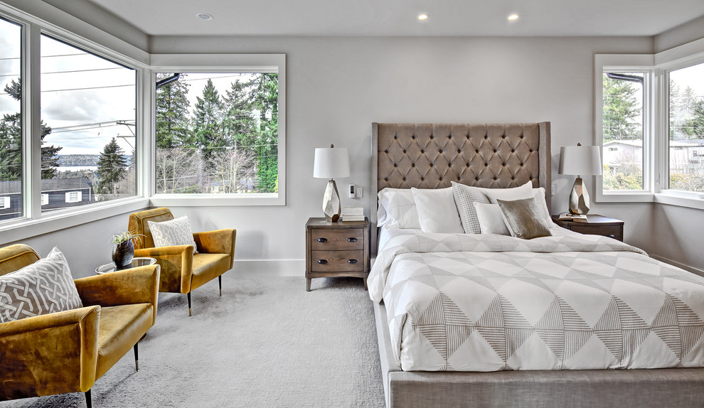 Photo of a contemporary bedroom in Seattle.