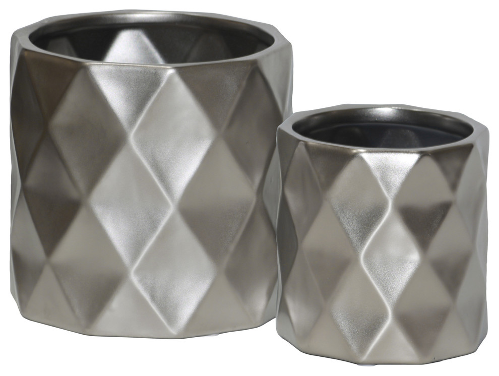 Urban Trends Ceramic Pot 2-Piece Set, Silver