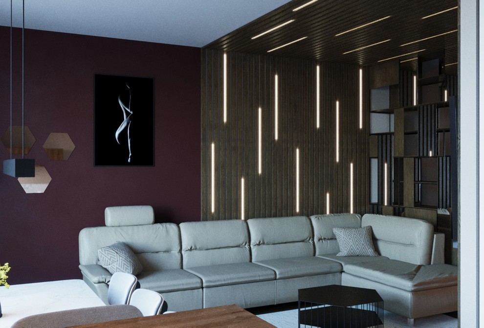 Дизайн интерьера в современном стиле с яркой акцентной стеной, Воронеж
