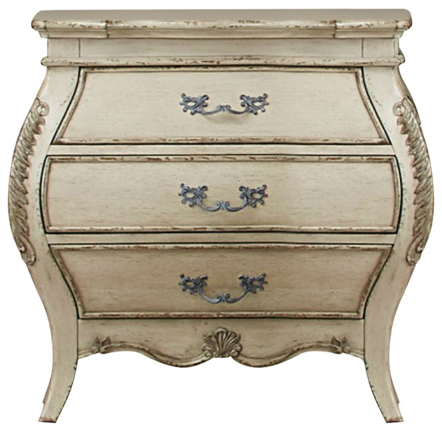 Finely Carved Victorian Night Stand with 3 Drawers Antique White