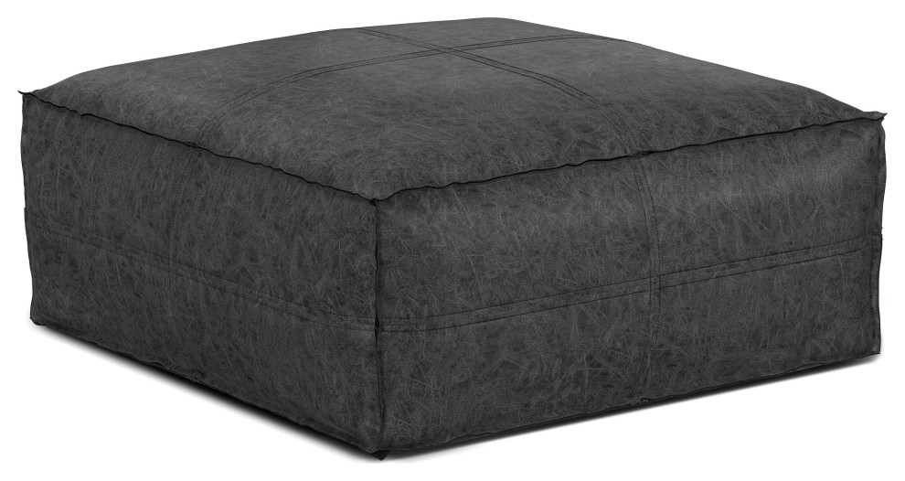 Brody Large Square Coffee Table Pouf in Vegan Faux Leather Transitional Coffee Tables by