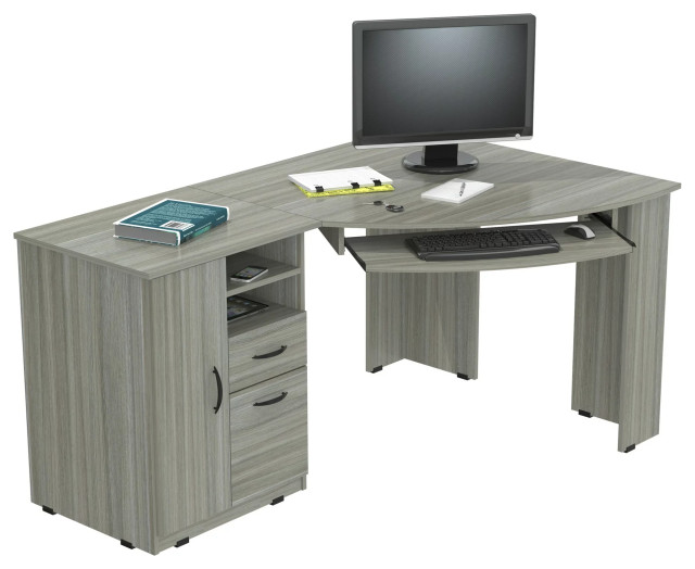 Modern Corner Desk, Pull Out Keyboard Tray & Ample Storage Space Modern Desks And Hutches
