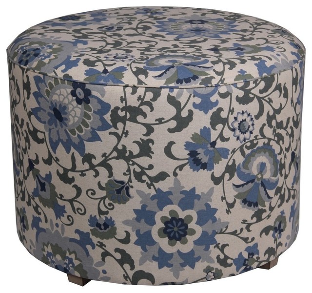 Zeckos Round Ottoman, Black/White Paisley Pattern Fabric 24" Footstools And Ottomans Houzz