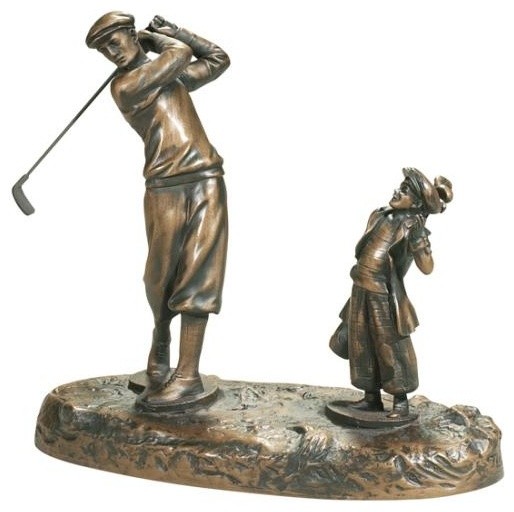 GOLF Sculpture Statue Traditional Antique Golfer and Caddy Resin