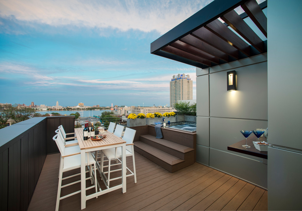 Contemporary rooftop and rooftop deck in Philadelphia with a pergola.