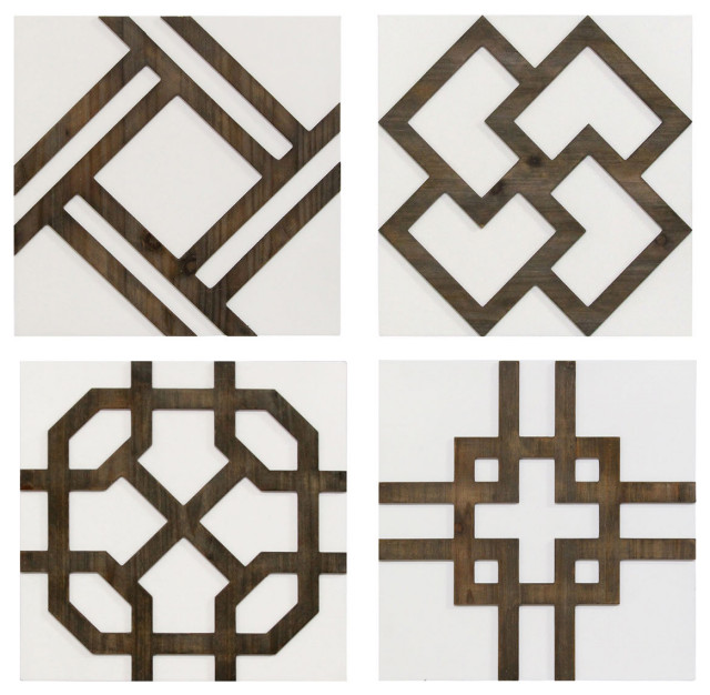 Stratton Home Decor Set of 4 Wood Accent Wall Decor White, brown