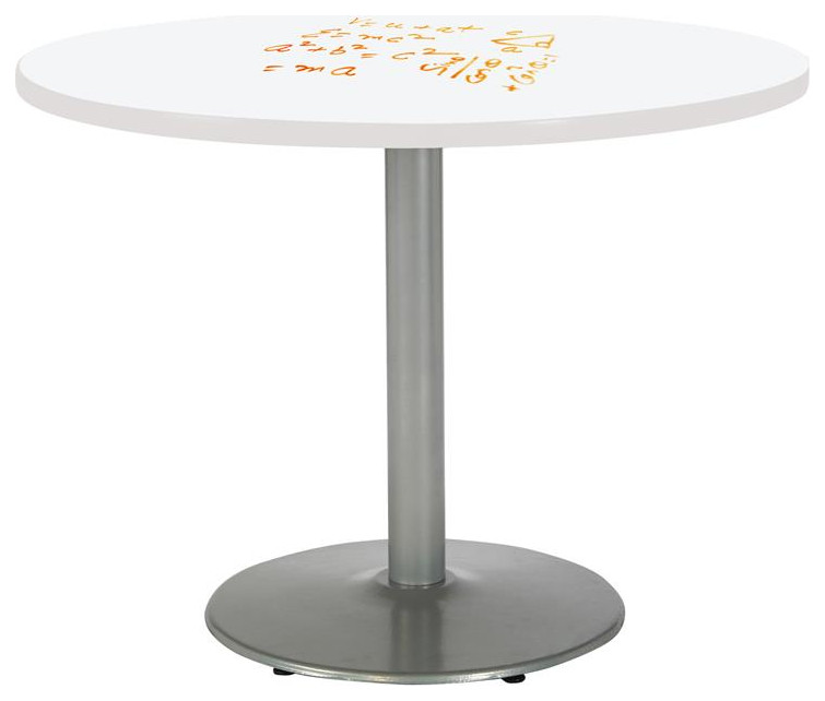 KFI 48" Pedestal Table with Whiteboard Top Silver T-leg Base