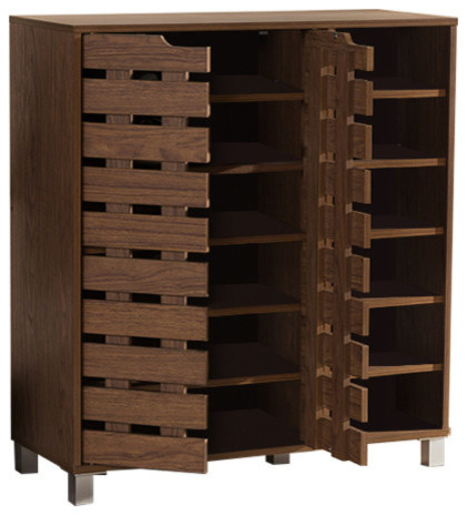 WALNUT Bellini 2 Door Shoe Storage Cabinet Unit 7 Shelves Brown Wood 