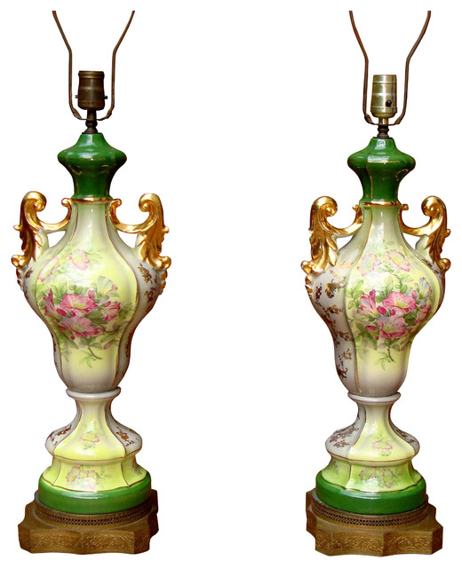 Consigned Antique Gilt Victorian Painted Floral Lamps, 2 - Victorian - Lamp  Bases - by ABBY ESSIE LLC | Houzz