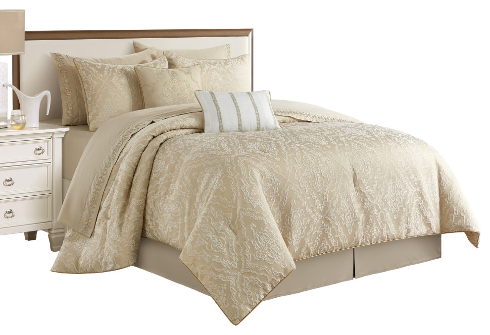 Sheridan 10 Piece Beige Comforter Set, King Mediterranean