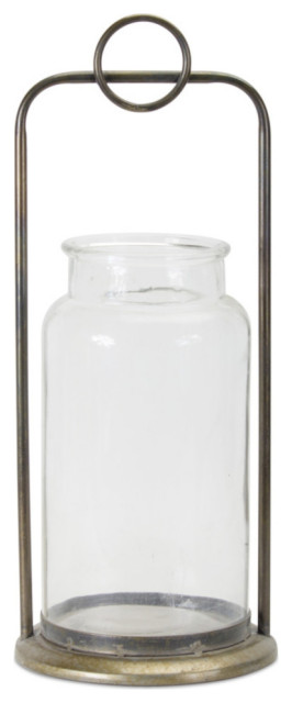 Candle Holder, 2-Piece Set, 7.75"x19.5"H Glass/Iron
