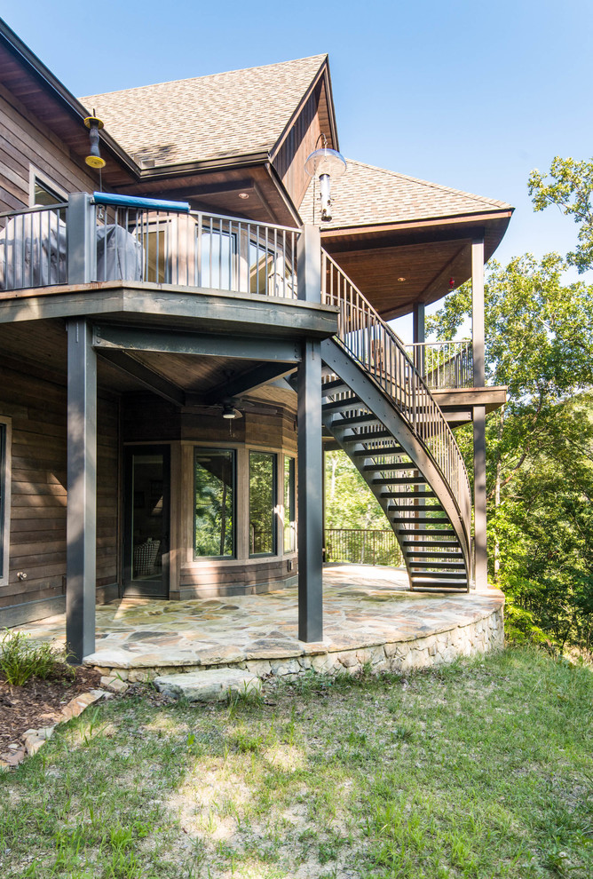 Deck - mid-sized rustic rooftop deck idea with no cover