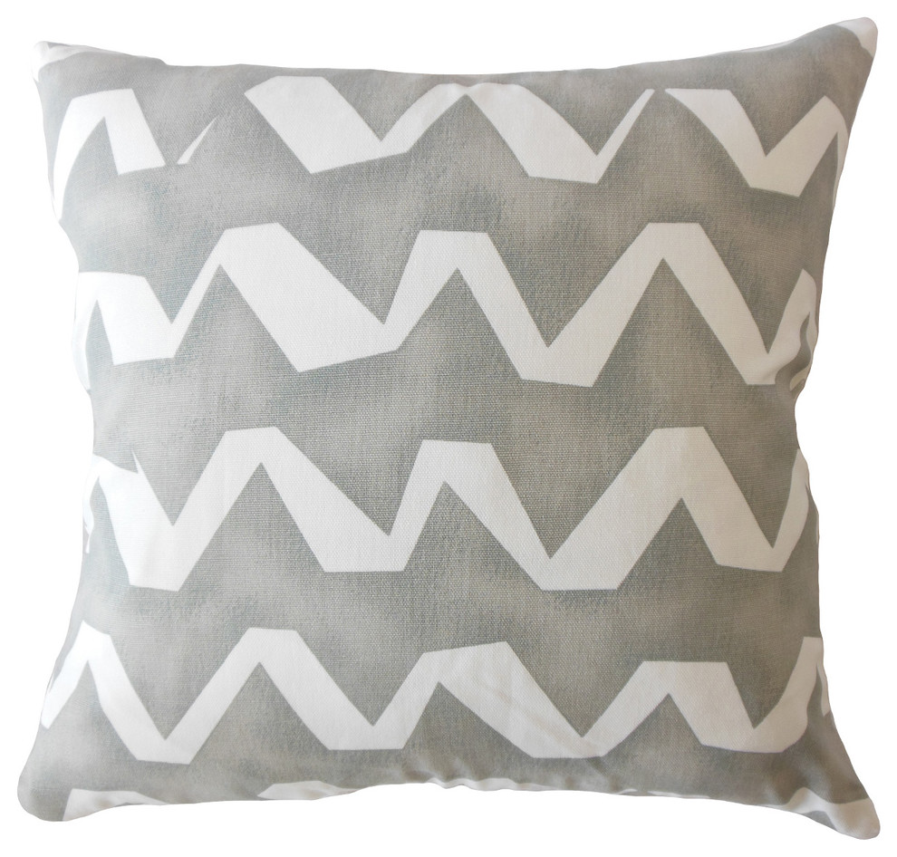 The Pillow Collection Set of 2 18 x 18 Down Filled Acantha Stripes Throw Pillows 2 Piece Gray