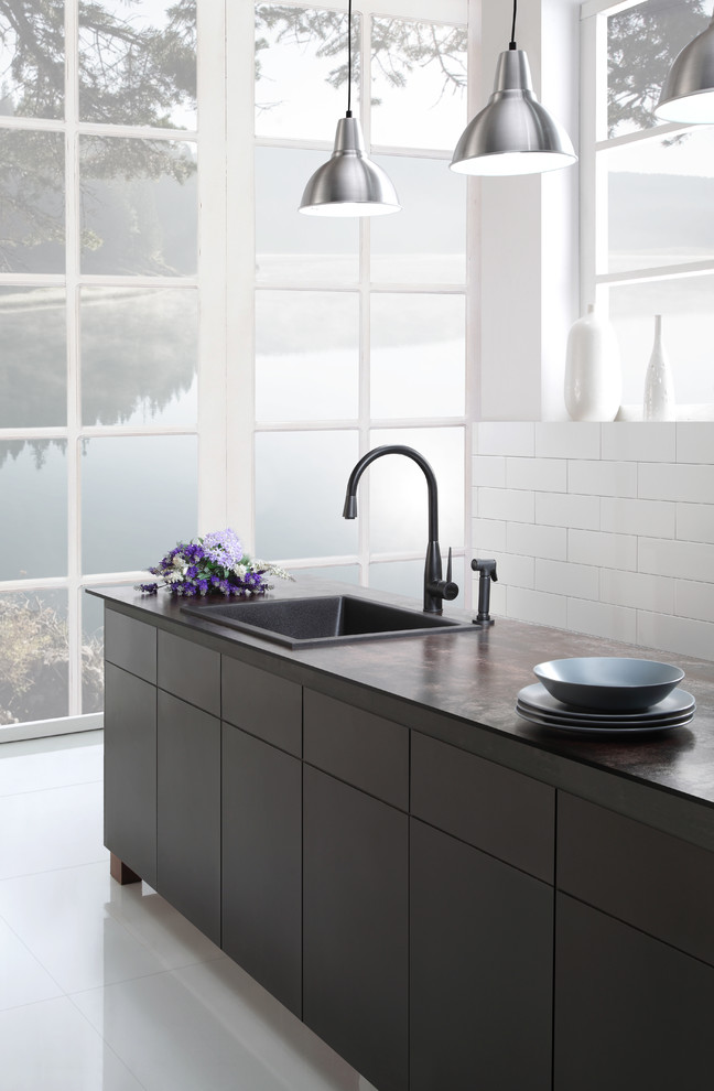 Kraus KGD-410B 24" Black Onyx Granite Dual Mount Single Bowl Kitchen Sink – 80% Natural Stone, Heat & Scratch Resistant, With Basket Strainer