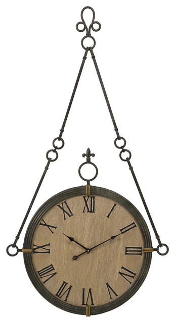 Oversize Vintage Hanging Fleur de Lis Wall Clock