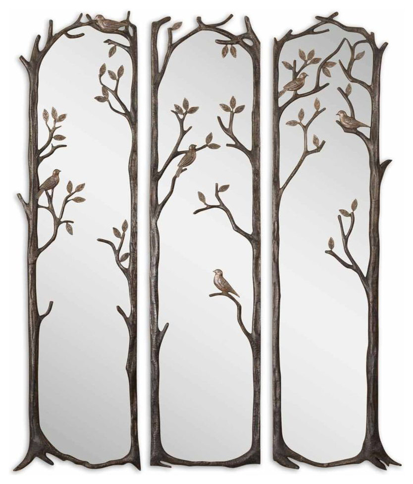 Perching Birds Decorative Mirror Set of 3