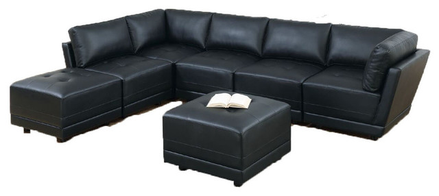 Bergen 7 Piece Modular Sofa Set Upholstered Black Bonded Leather