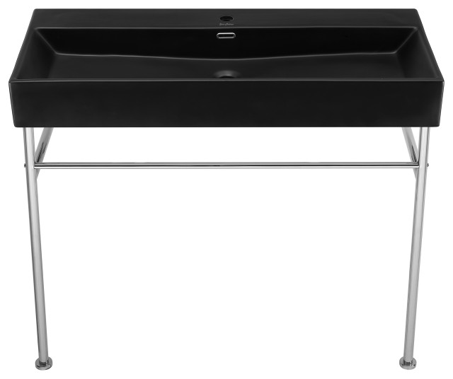Claire 40 Ceramic Console Sink Matte Black Basin Chrome Legs