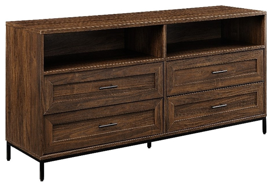 56" Contemporary 4-Drawer Wood TV Stand - Dark Walnut - Entertainment ...