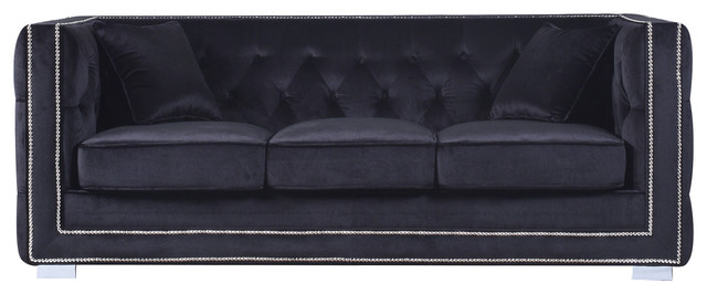 Modern Tufted Velvet Sofa With Nailhead Trim Contemporary Sofas Modern Tufted Velvet Sofa With Nailhead Trim Black