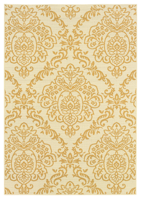 Oriental Weavers Bali Collection Ivory/Gold Floral Indoor/Outdoor Rug 3'7"X5'6"