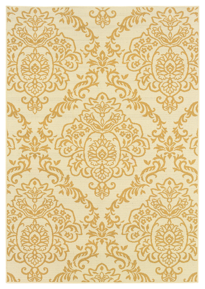 Oriental Weavers Bali Collection Ivory/Gold Floral Indoor/Outdoor Rug 3'7"X5'6"